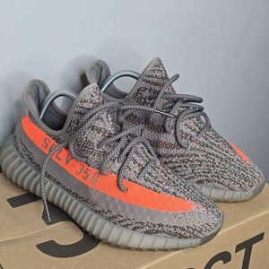 Yeezy Knit Sneakers with Orange Stripe